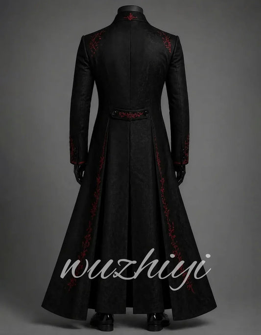 Terno Masculino de 3 Peças com Bordado Floral Vermelho