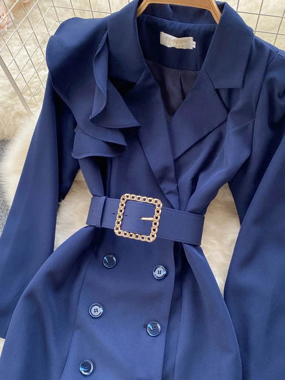 Vestido Feminino de Escritório com Cinto — Manga Longa e Comprimento Midi