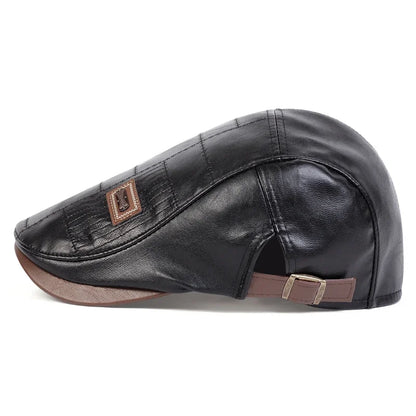 Boné Masculino Retrô JAMONT em Couro PU – Estilo Newsboy