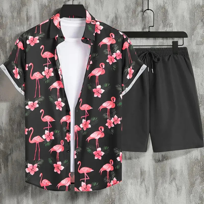 Conjunto Masculino de Verão com Estampa de Folhas