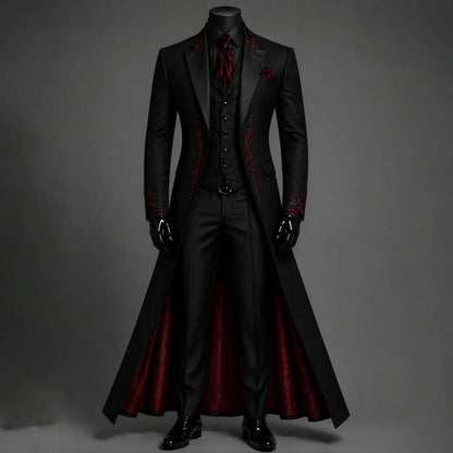 Terno Masculino de 3 Peças com Bordado Floral Vermelho