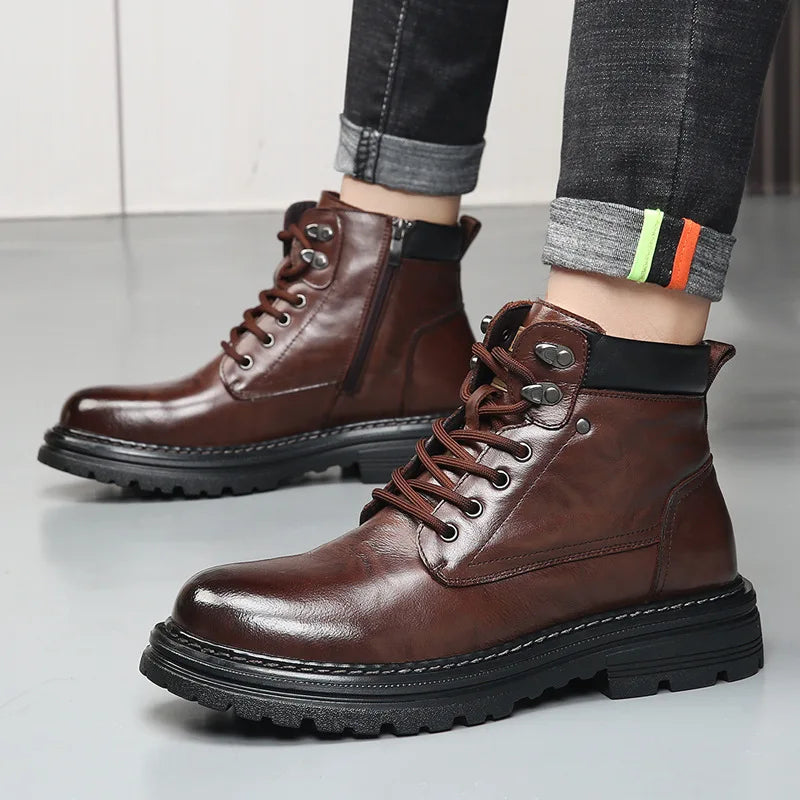 Botas masculinas de couro bovino para outono/inverno