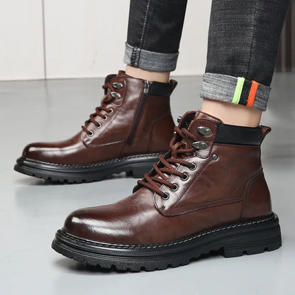 Botas masculinas de couro bovino para outono/inverno