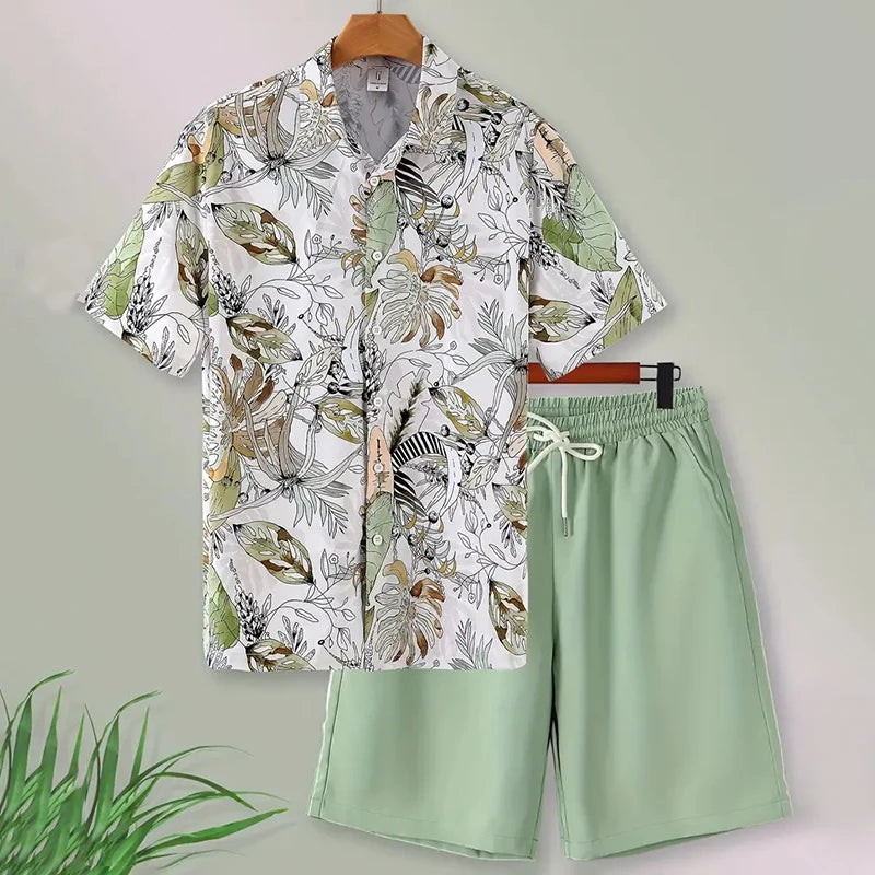Conjunto Masculino de Verão com Estampa de Folhas