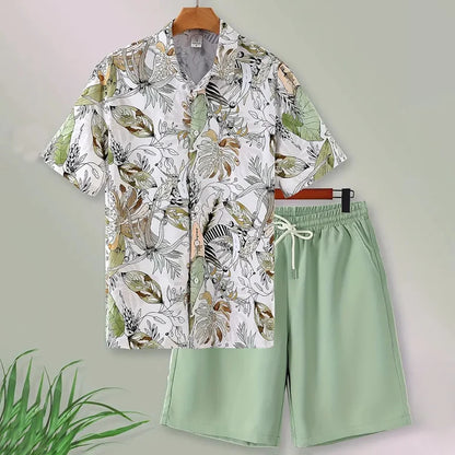 Conjunto Masculino de Verão com Estampa de Folhas
