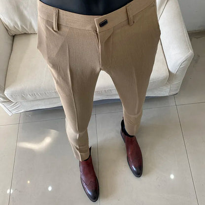 Calças sociais casuais slim fit masculinas para a primavera