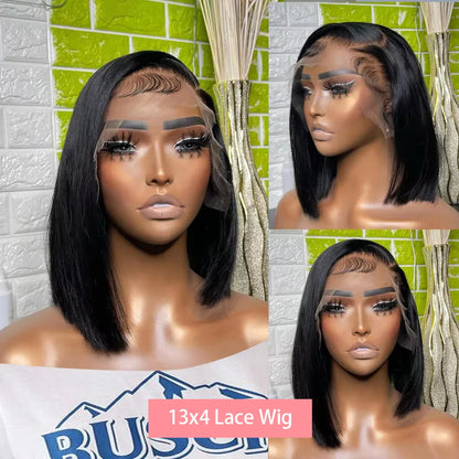 Peruca Bob Curta e Lisa com Densidade de 230% e Lace Front 13x4