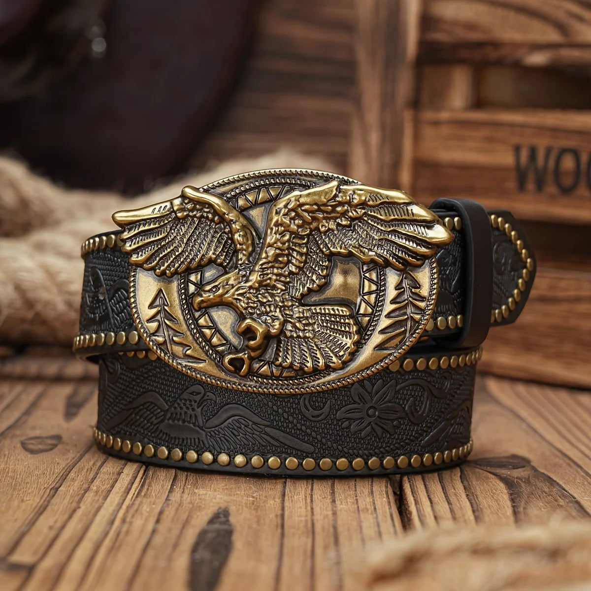 Cinto Unissex Western Vintage em Couro PU com Fivela