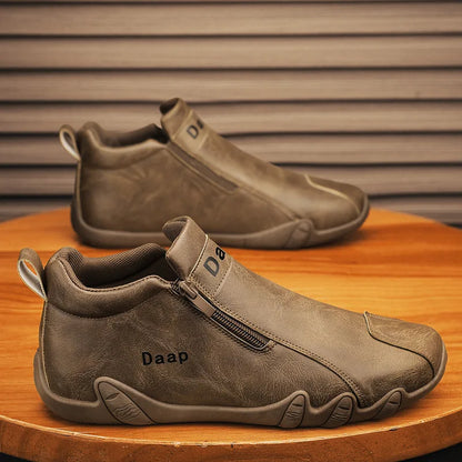 Mocassins Masculinos de Couro com Fecho de Zíper