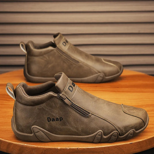 Mocassins Masculinos de Couro com Fecho de Zíper