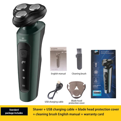 Barbeador Elétrico Masculino 9D Multifuncional – Recarregável e Lavável