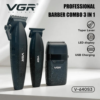 Máquina VGR V-640 S3 3 em 1 para Cabelo, Barba e Acabamento — 9000 RPM