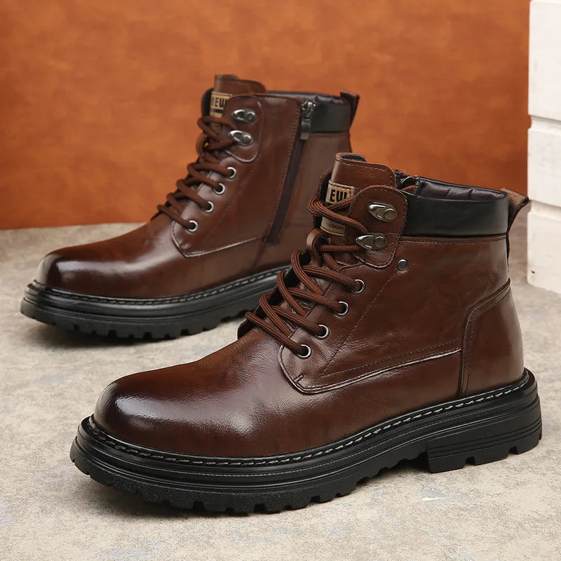 Botas masculinas de couro bovino para outono/inverno