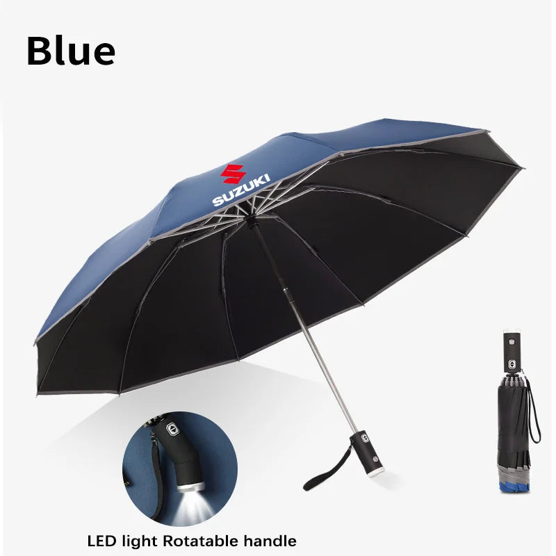 Guarda-chuva automático dobrável à prova de vento com luz LED