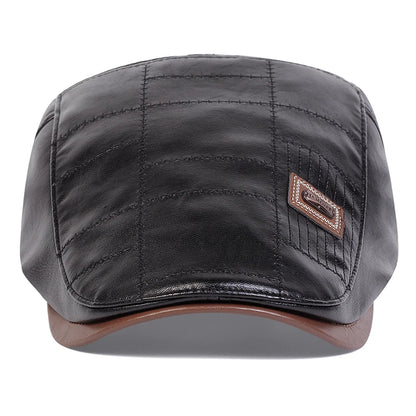 Boina retro em pele PU para homem, estilo jornaleiro