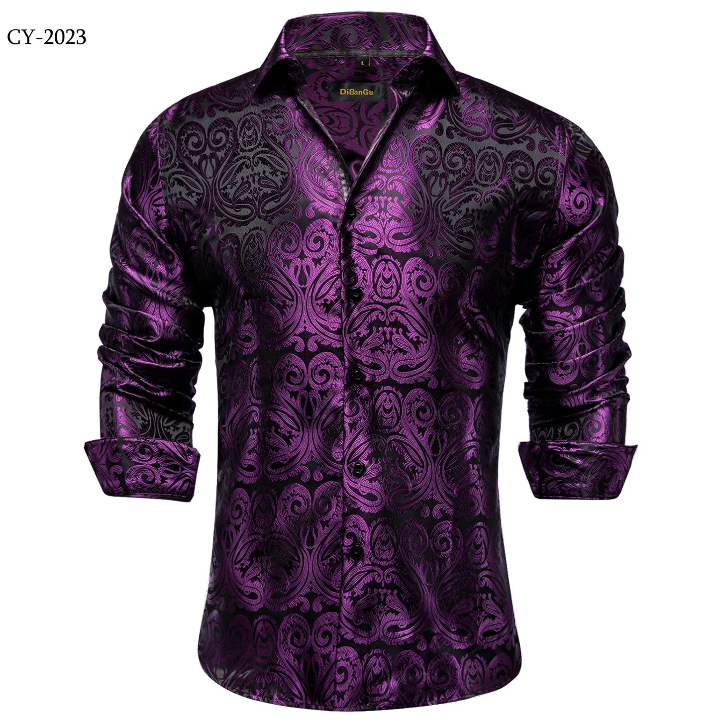 Camisa Masculina Paisley de Manga Longa em Poliéster