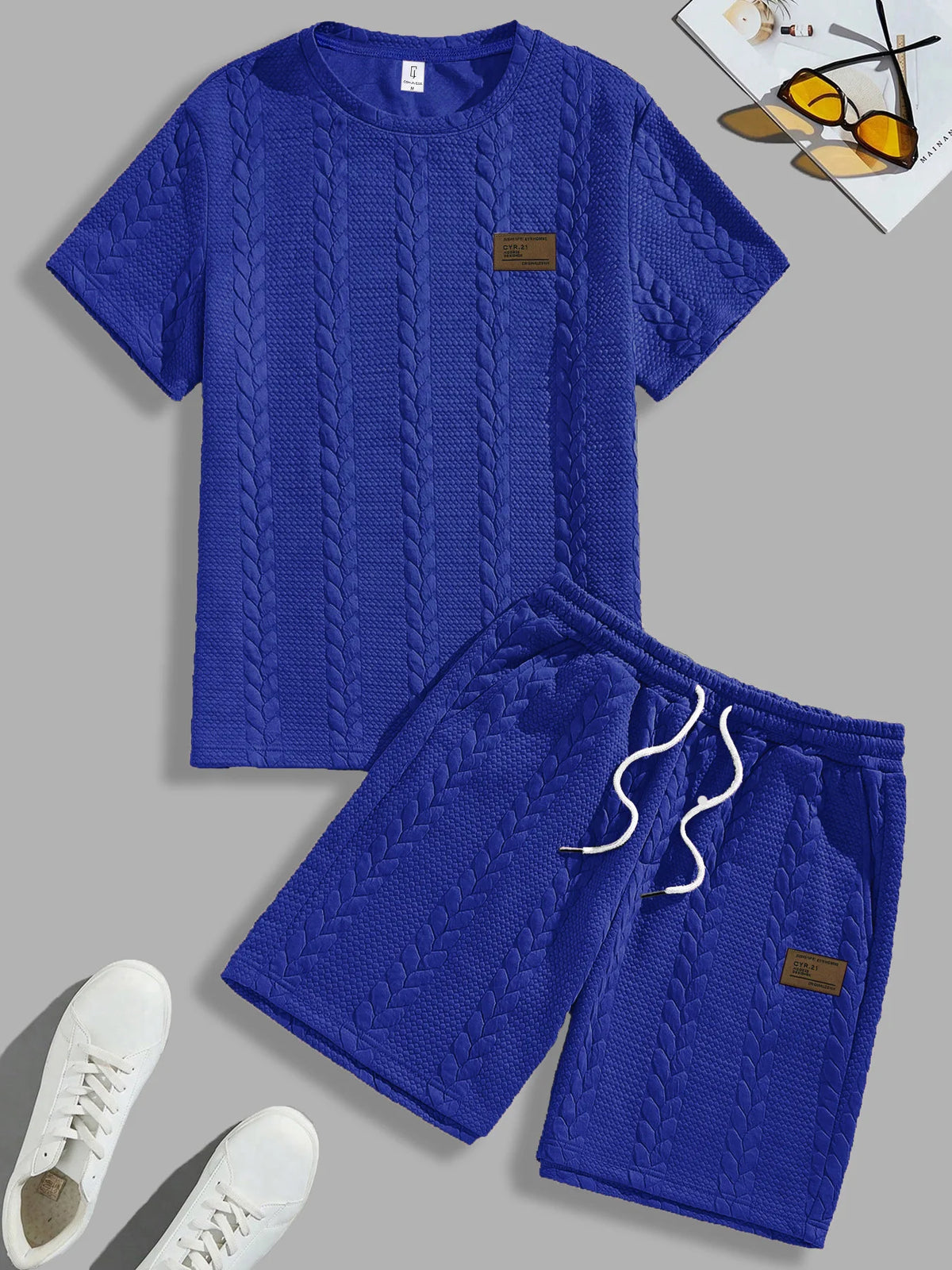 Conjunto Masculino Texturizado de Camiseta e Calções