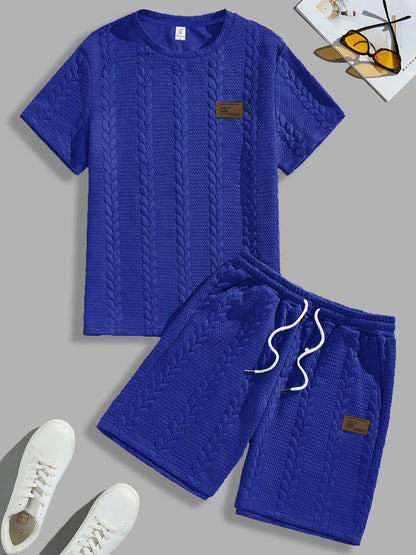 Conjunto Masculino Texturizado de Camiseta e Calções