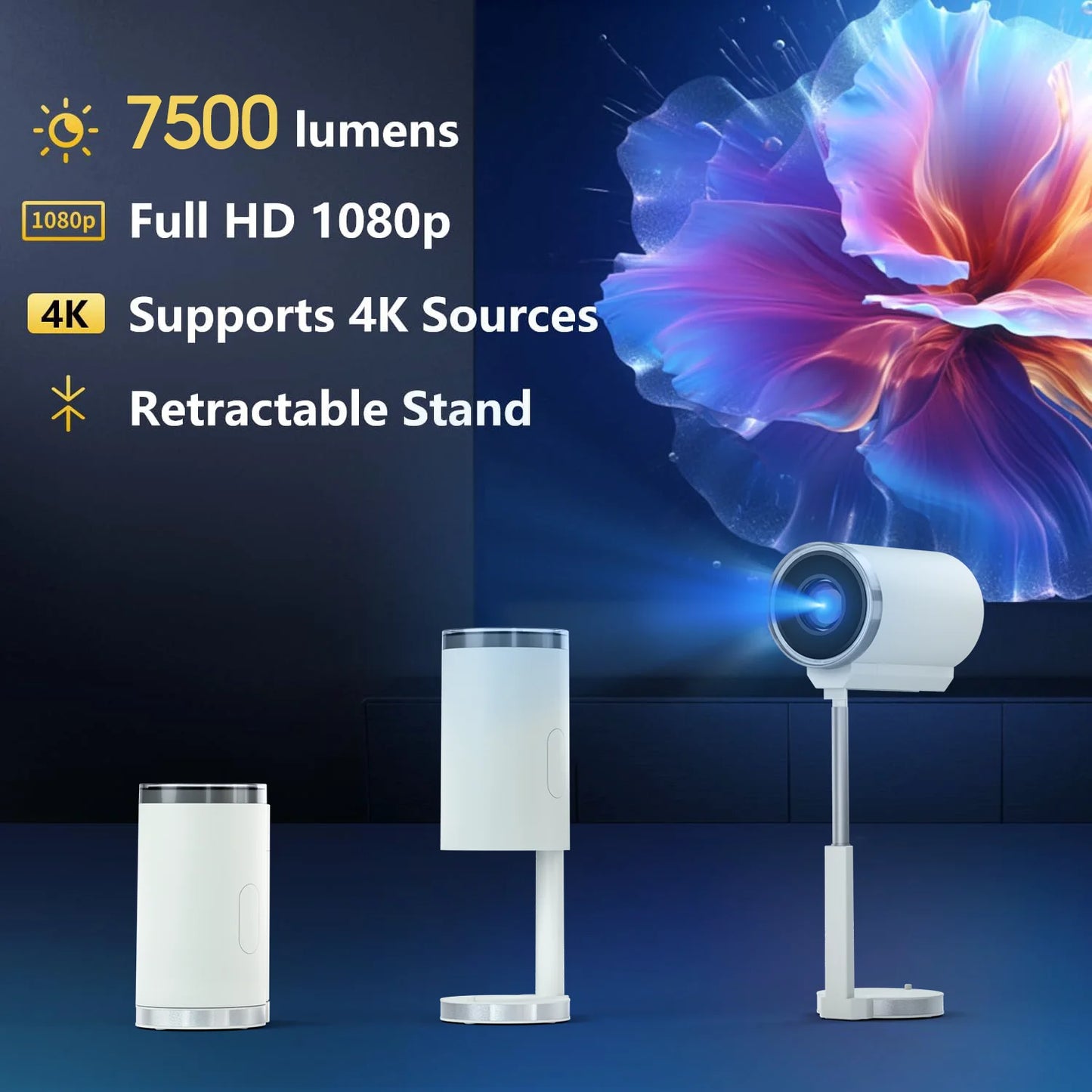 Projetor de vídeo portátil LCD LED 720p com sistema Android 13