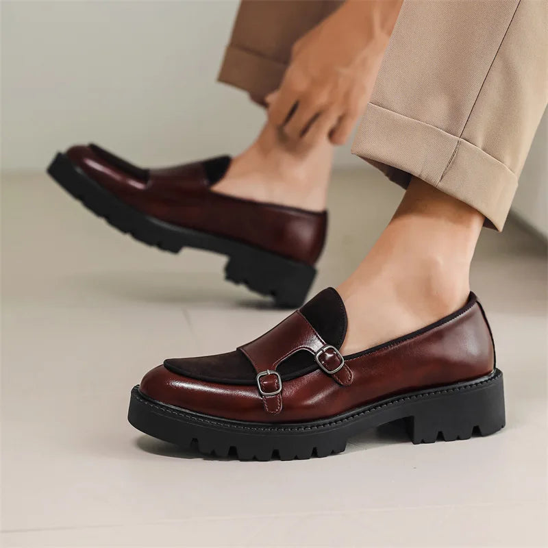Mocassins de couro de sola grossa estilo britânico
