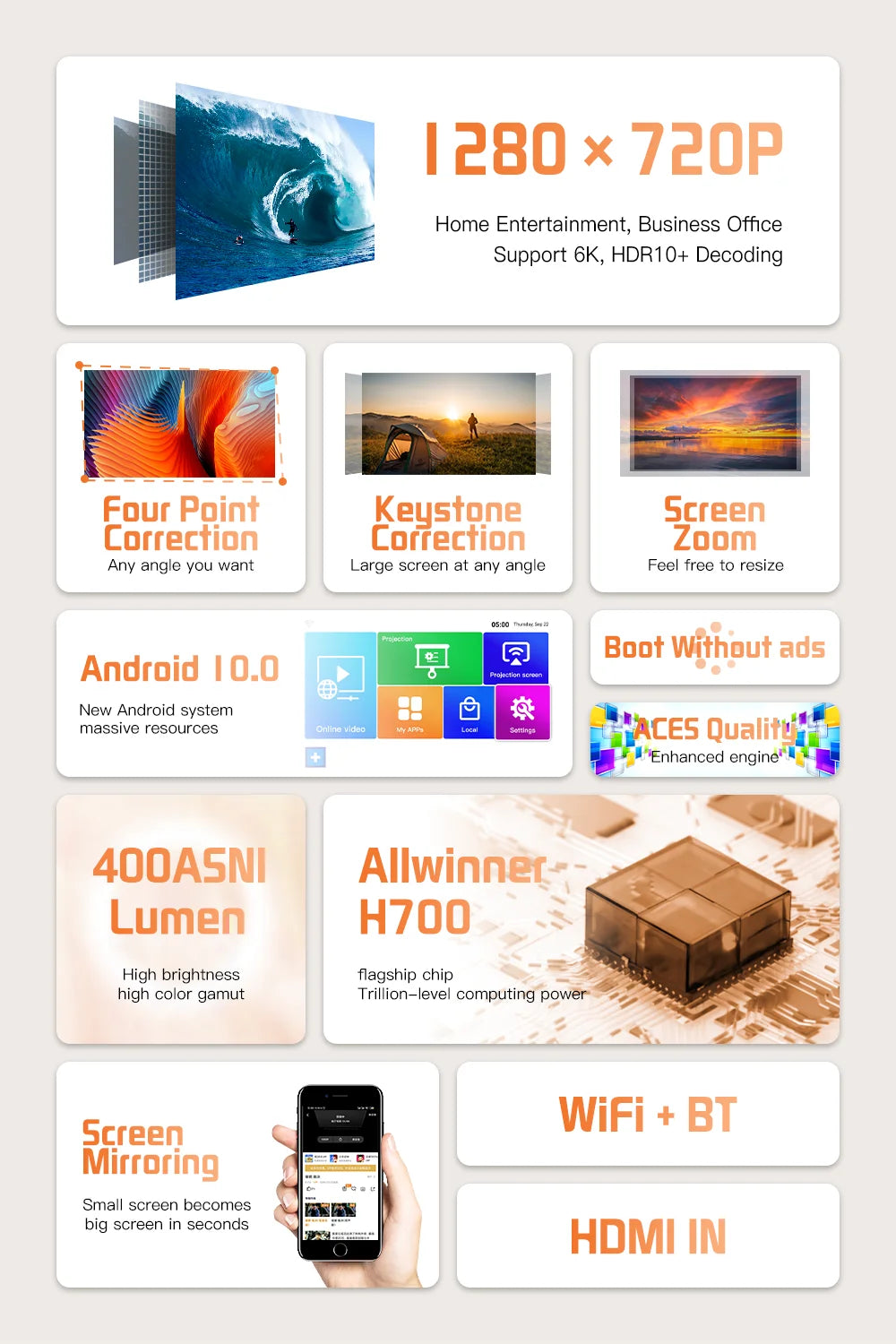 Projetor Portátil Inteligente com Wi-Fi e Bluetooth