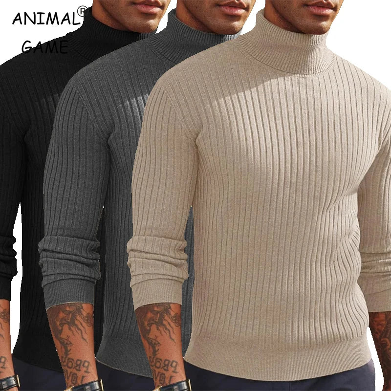 Camisola Masculina de Gola Alta em Malha — Outono e Inverno