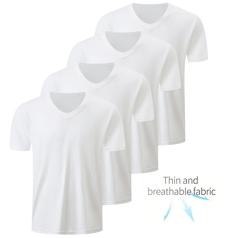 T-Shirt Masculina Básica com Decote em V — Packs de 1 a 4 Peças
