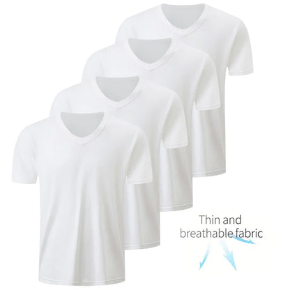 T-Shirt Masculina Básica com Decote em V — Packs de 1 a 4 Peças