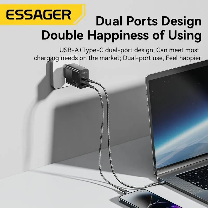 Carregador USB-C Essager, carregamento rápido GaN Type-C PD