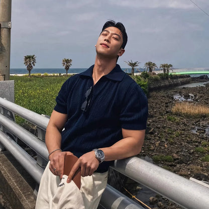 Camisa Polo Masculina em Tricô Respirável – Estilo Casual