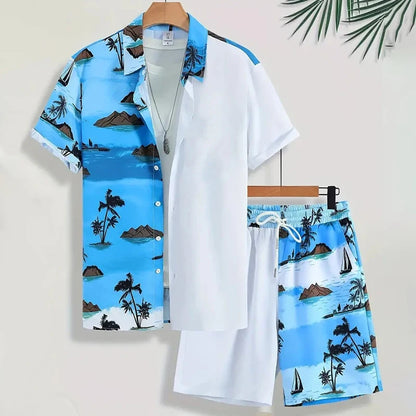 Conjunto Masculino de Verão com Estampa de Folhas