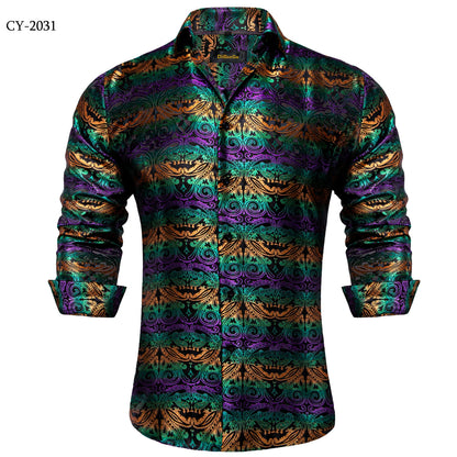Camisa Masculina Paisley de Manga Longa em Poliéster