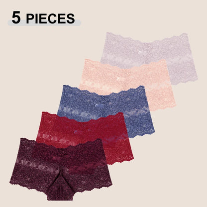 Conjunto de 5 Calcinhas Femininas de Cintura Alta com Renda