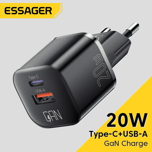 Carregador ESSAGER GaN USB-C 20 W