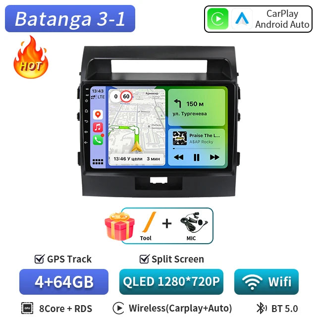 Central Multimédia Android para Toyota Land Cruiser 200 (2007–2015) – CarPlay, GPS e Wi‑Fi