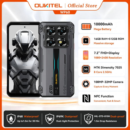 OUKITEL WP60 5G — Smartphone Robusto 7,2″, 48 GB + 512 GB