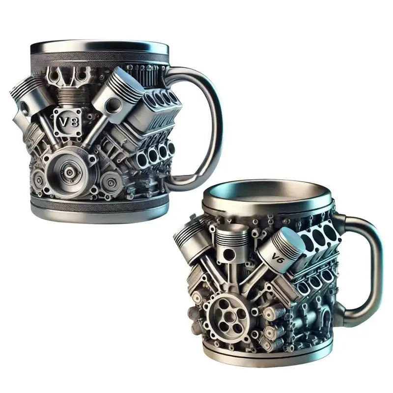 Caneca de aço inoxidável com motores V8