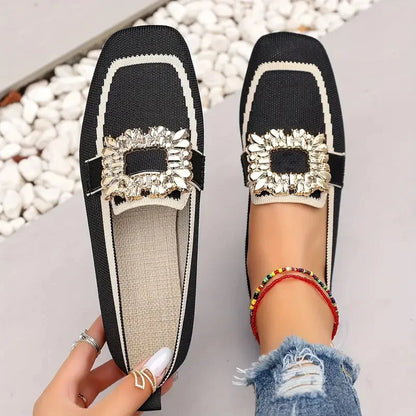 Mocassins planos sapatos femininos tricô