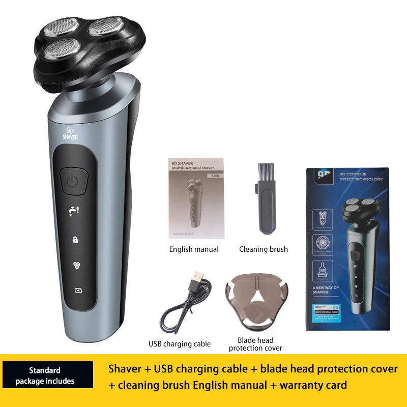 Barbeador Elétrico Masculino 9D Multifuncional – Recarregável e Lavável