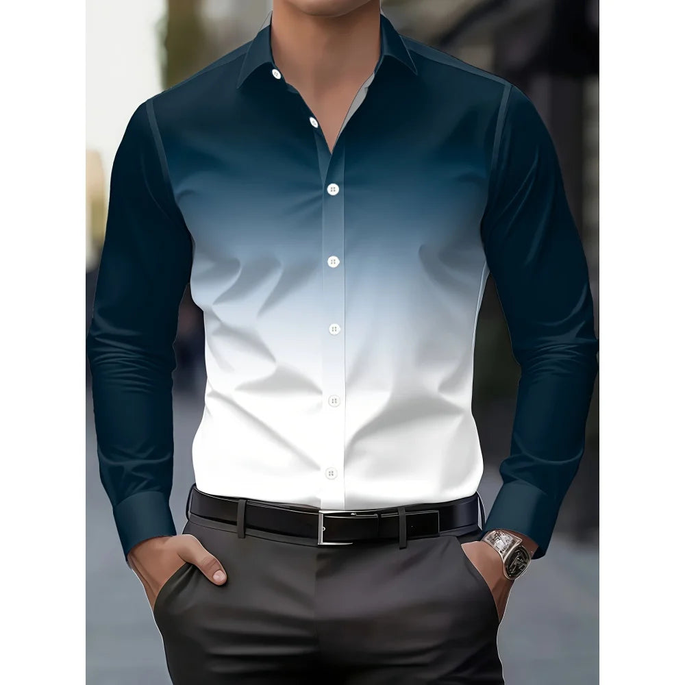 Camisa Masculina de Manga Comprida com Estampa Gradiente