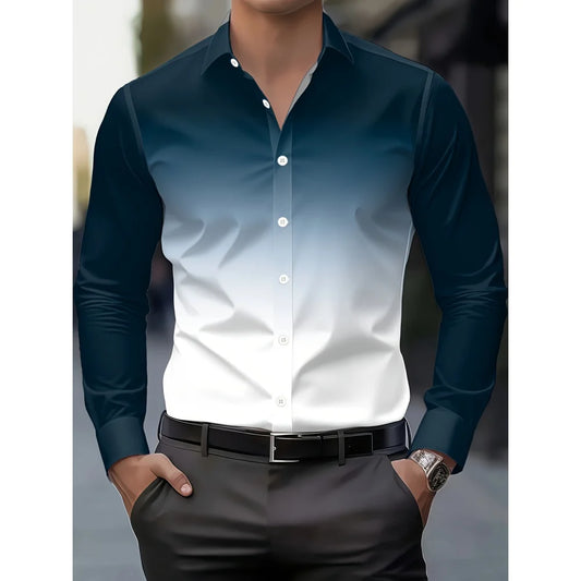 Camisa Masculina de Manga Comprida com Estampa Gradiente