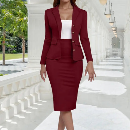Conjunto feminino com blazer de manga comprida e saia lápis