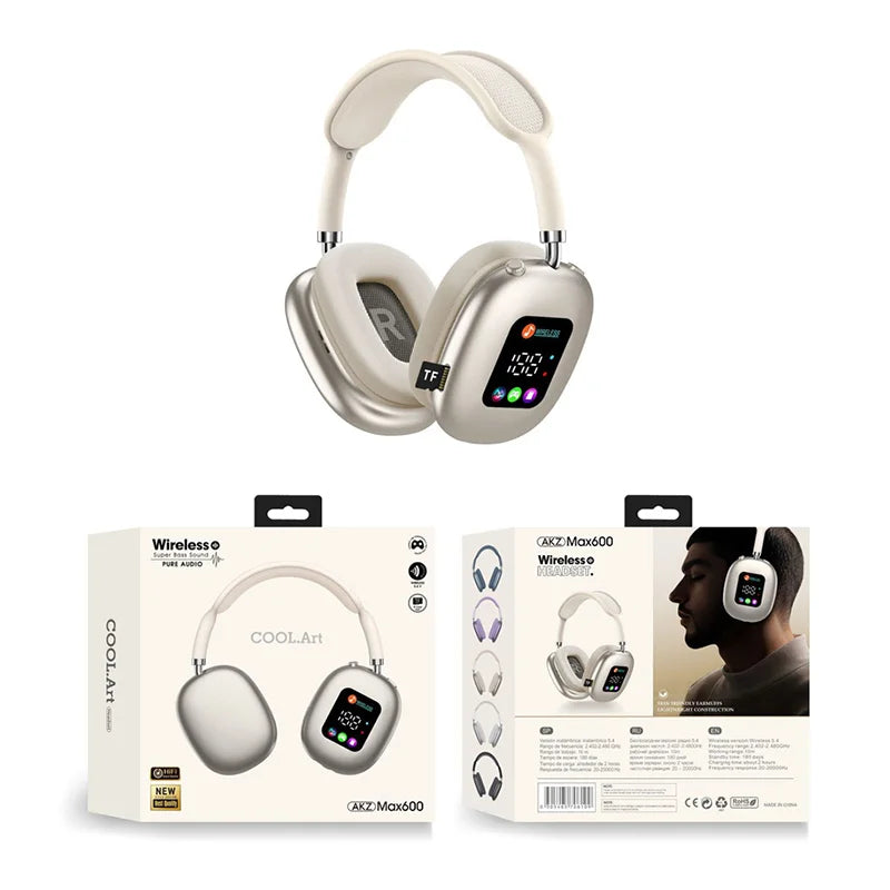 Fones de ouvido Bluetooth sem fio com tela digital RGB