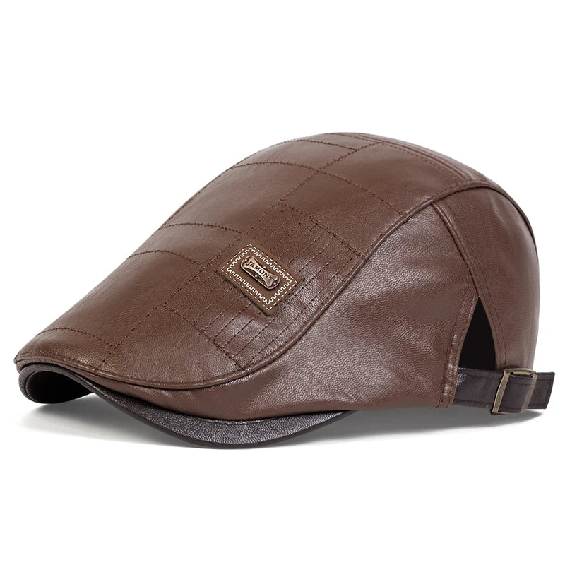 Boina retro em pele PU para homem, estilo jornaleiro