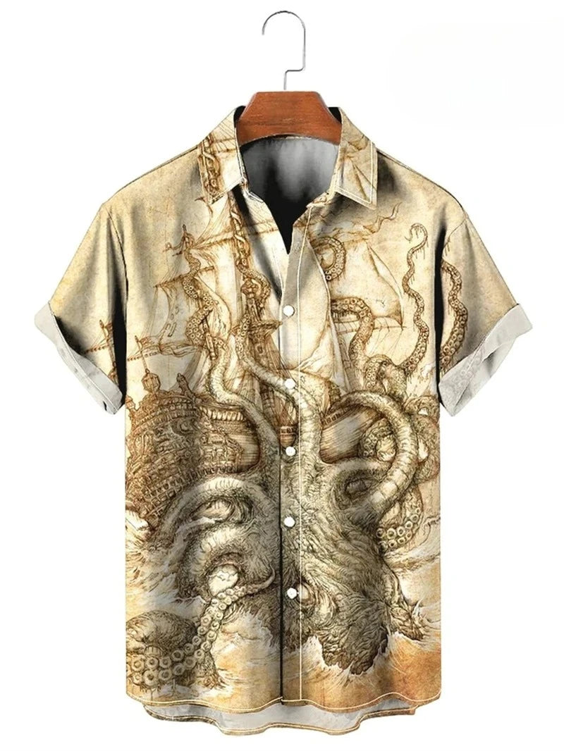 Camisa vintage com estampa de mapa 3D