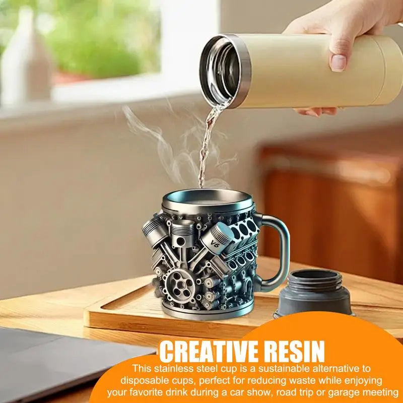 Caneca de aço inoxidável com motores V8
