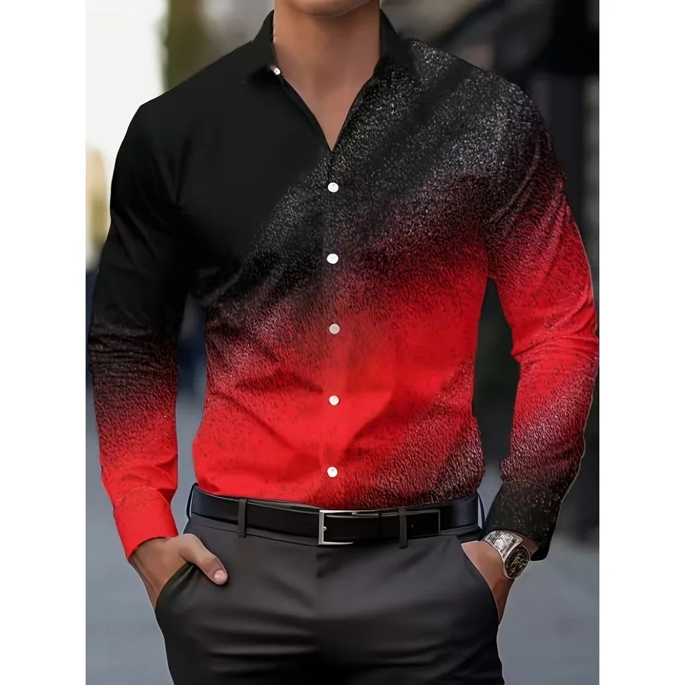Camisa Masculina de Manga Comprida com Estampa Gradiente