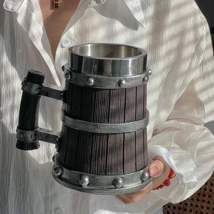 Caneca de cerveja estilo Viking em aço inoxidável