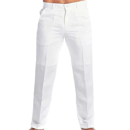 Calça masculina de linho com bolso reto na parte inferior