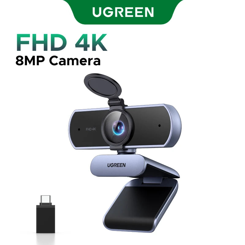 Webcam UGREEN 4K/1080P — 8 MP, Foco Automático e Microfones com Cancelamento de Ruído por IA